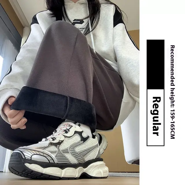 Fleece lined Sports Pants Female Autumn And Winter Charcoal Gray Regular - Shop at LoveMi