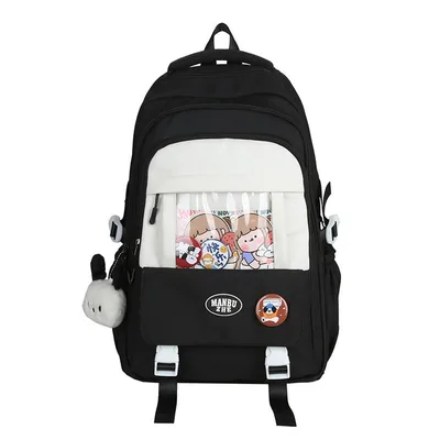 Curved Shoulder Strap Women's College Student Trip Backpack Black - Shop at LoveMi