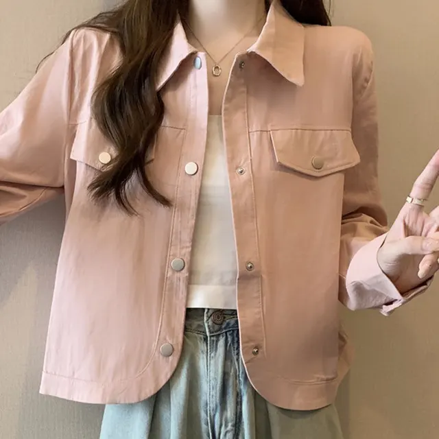 Wide Loose Shoulder American Long Sleeve Short Top Pink - Shop at LoveMi