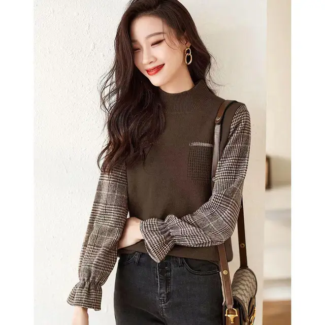 Women's Half Turtleneck Knitted Sweater Coffee - Shop at LoveMi
