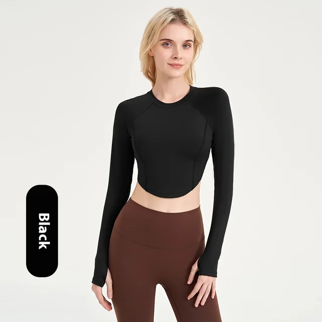 Nude Feel Slimming Sports Top With One piece Short Sleeve Black - Shop at LoveMi