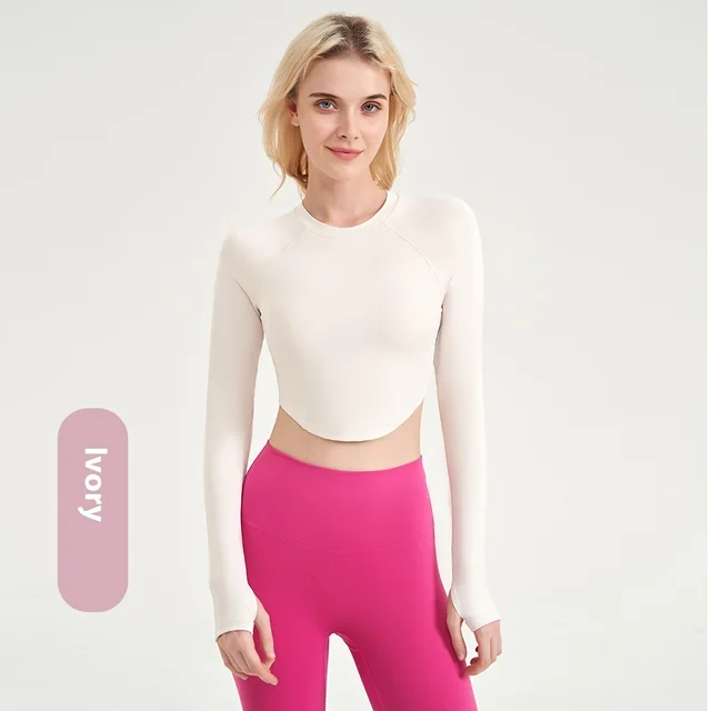 Nude Feel Slimming Sports Top With One piece Short Sleeve Ivory White - Shop at LoveMi