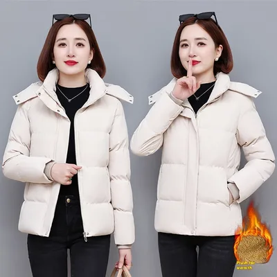 Fall Winter Hooded Cotton padded Clothes For Plus Size Women Beige - Shop at LoveMi