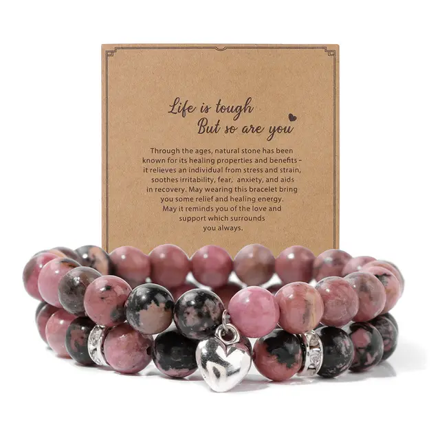 Zebra Double Layer Suit Bracelet Blue Pine Crystal Obsidian Black Line Red Text - Shop at LoveMi