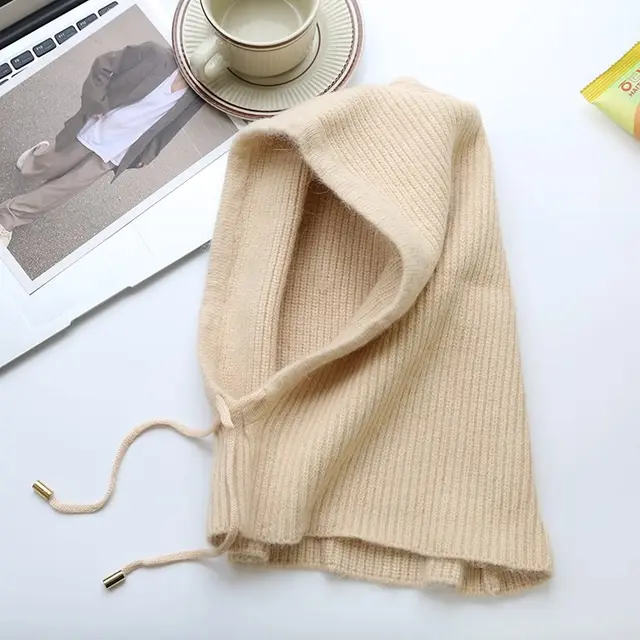 Thermal Scarf Integrated Drawstring Sleeve Cap Beige - Shop at LoveMi