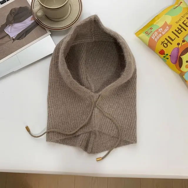 Thermal Scarf Integrated Drawstring Sleeve Cap Mocha Color - Shop at LoveMi