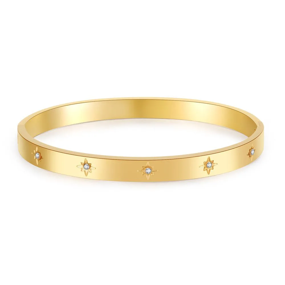 Non-fading Temperament Wild Personality Inlaid Zircon Six-pointed Star Bracelet - Zj11908 Gold