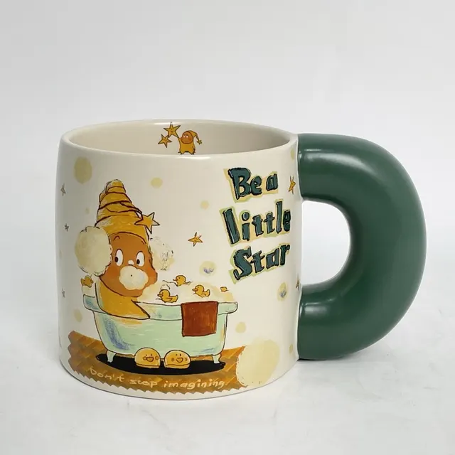 Mug Large Capacity Coffee Handle Thick Ceramic Gift Green Xingx People - Shop at LoveMi