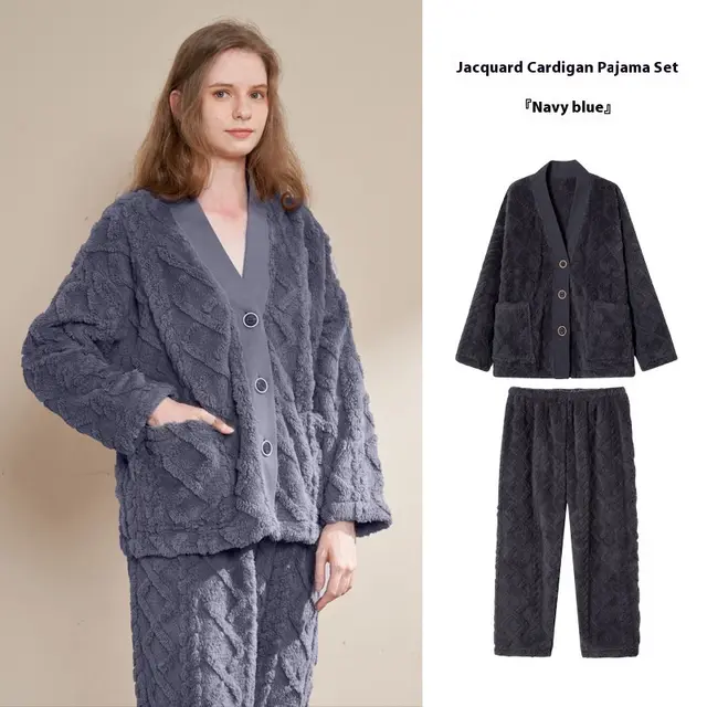 Autumn And Winter Coral Fleece Warm Fleece Ladies Dark Gray V Neck Cardigan - Shop at LoveMi
