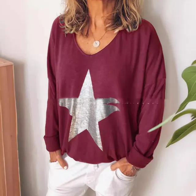 Women's Long sleeved T shirt Bottoming Shirt Wine Red - Shop at LoveMi