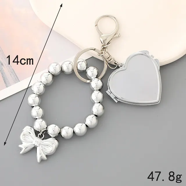 Metal Key Chain And Heart shaped Mirror Pendant Bow Mirror Pendant - Shop at LoveMi