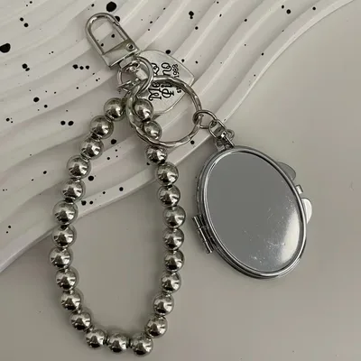 Metal Key Chain And Heart shaped Mirror Pendant Oval Mirror Pendant - Shop at LoveMi