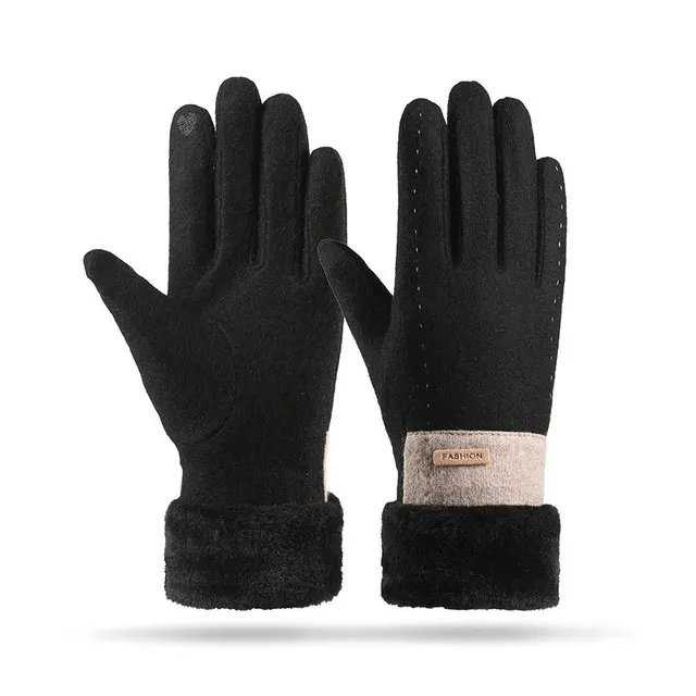 Women's Winter Fleece lined Touch Screen Knitted Bejirog Gloves Color Matching Wool Black - Shop at LoveMi