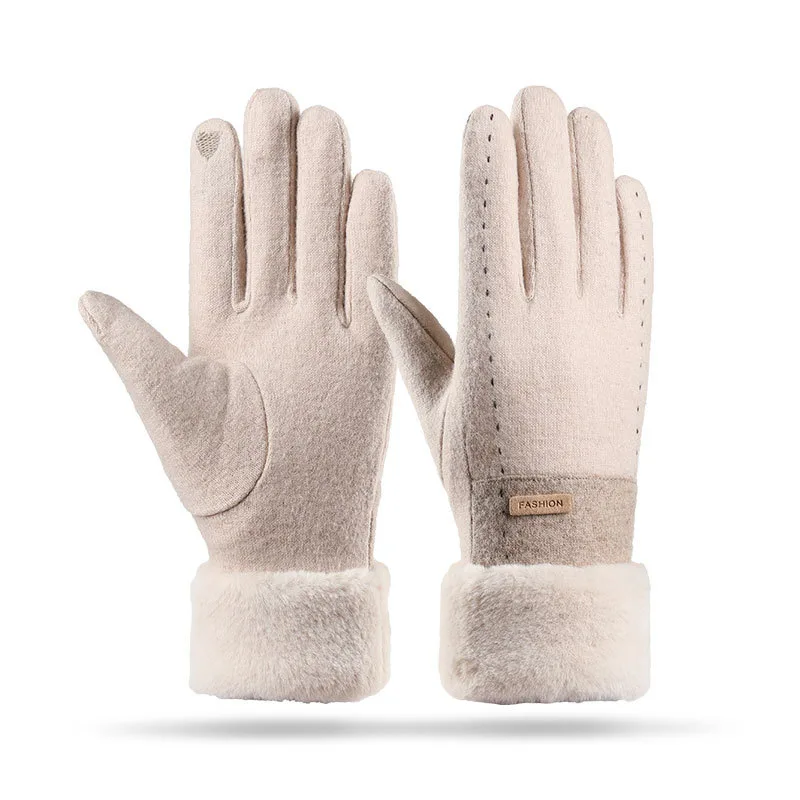 Women's Winter Fleece-lined Touch Screen Knitted Bejirog Gloves - Khaki