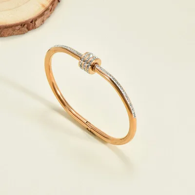 Titanium Steel Bracelet Korean Style Real Gold Plated 18K Gold Diamond Geometric Simple Stainless Steel 0437 Rose Gold - Shop at LoveMi