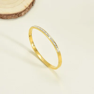 Titanium Steel Bracelet Korean Style Real Gold Plated 18K Gold Diamond Geometric Simple Stainless Steel 0790 Gold - Shop at LoveMi