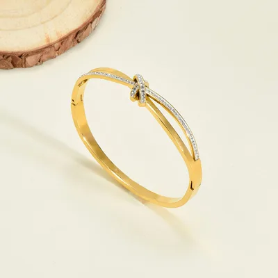 Titanium Steel Bracelet Korean Style Real Gold Plated 18K Gold Diamond Geometric Simple Stainless Steel 0862 Gold - Shop at LoveMi