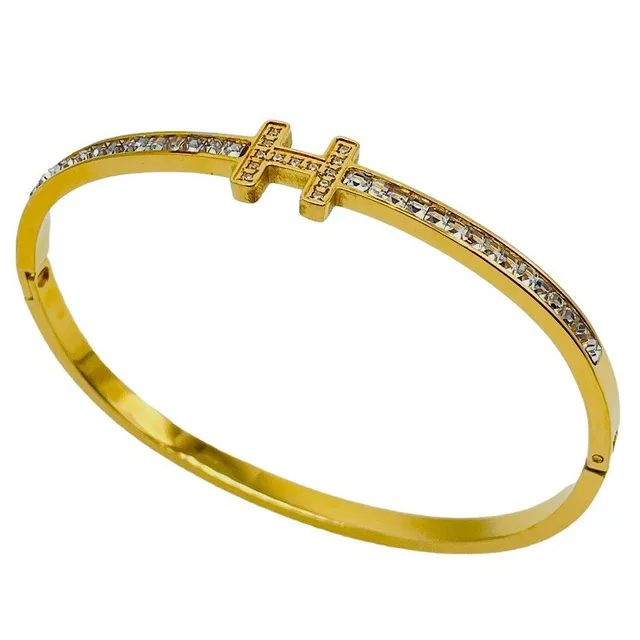 Titanium Steel Bracelet Korean Style Real Gold Plated 18K Gold Diamond Geometric Simple Stainless Steel 1906 Gold - Shop at LoveMi