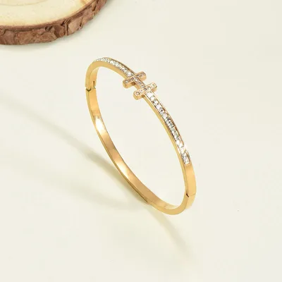 Titanium Steel Bracelet Korean Style Real Gold Plated 18K Gold Diamond Geometric Simple Stainless Steel 1906 Rose Gold - Shop at LoveMi