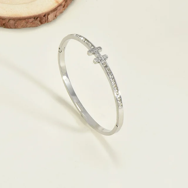 Titanium Steel Bracelet Korean Style Real Gold Plated 18K Gold Diamond Geometric Simple Stainless Steel 1906 Steel Color - Shop at LoveMi