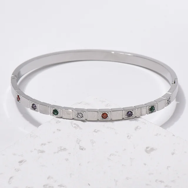 Titanium Steel Bracelet Korean Style Real Gold Plated 18K Gold Diamond Geometric Simple Stainless Steel Ga2709 Steel Color - Shop at LoveMi