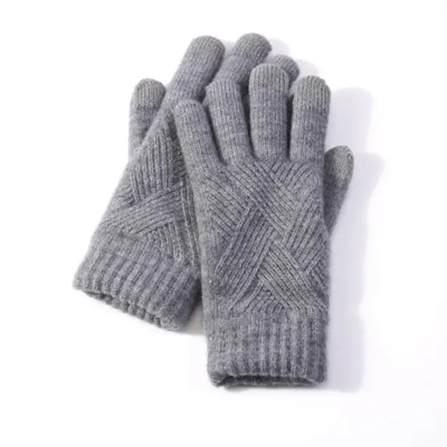 Autumn And Winter Double Layer Fleece lined Thickened Knitting Gloves Dark Gray - Shop at LoveMi