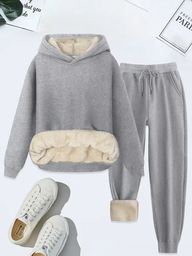 Women's US Size Suit Winter Warm Hoodie Lambswool Hooded Hooded Pullover Tops Light Gray - Shop at LoveMi
