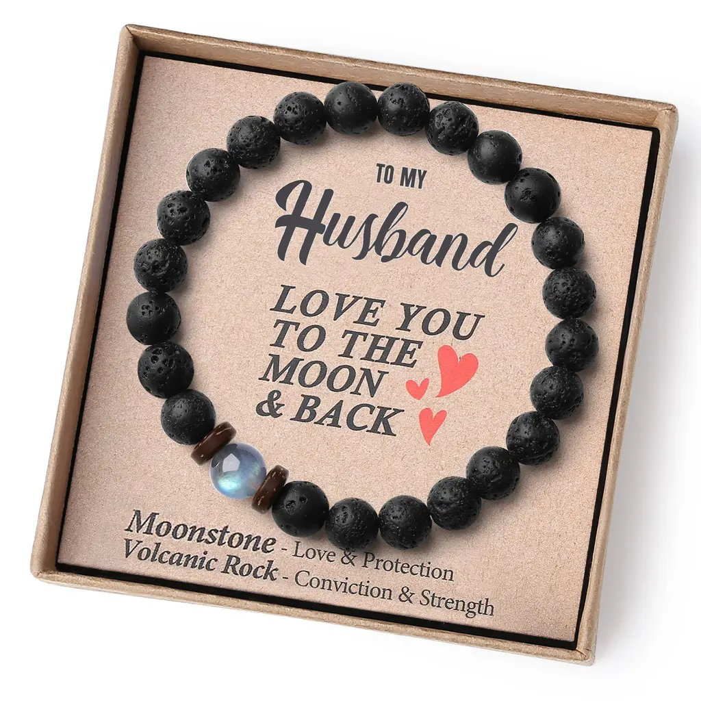 Volcanic Stone Bracelet To My Son Elastic String - Volcanic Rock Huaband Card