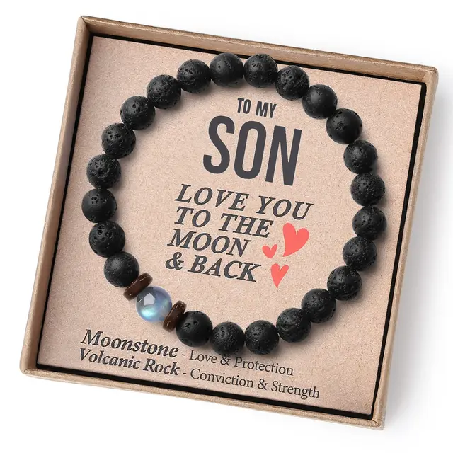 Volcanic Stone Bracelet To My Son Elastic String Volcanic Rock Tomyson Card - Shop at LoveMi