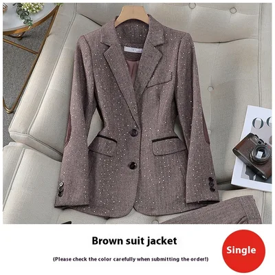 New Gray Professional Long Sleeve Women's Two piece Suit Brown Top - Shop at LoveMi
