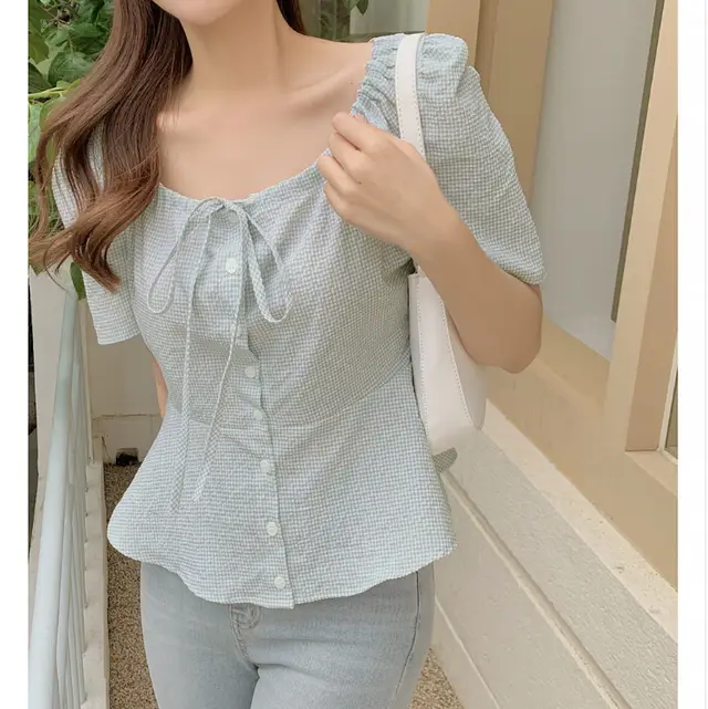 Summer Waist tight Single breasted Short Ruffle Top - Shop at LoveMi