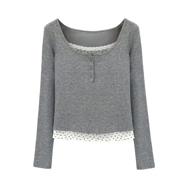 Lace Low necked Underwear Blouse Short Inner Wear Top 1203 Gray - Shop at LoveMi