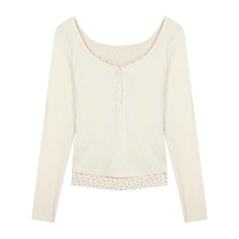 Lace Low-necked Underwear Blouse Short Inner Wear Top - Apricot