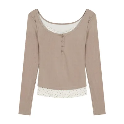 Lace Low necked Underwear Blouse Short Inner Wear Top Milk Coffee Color - Shop at LoveMi