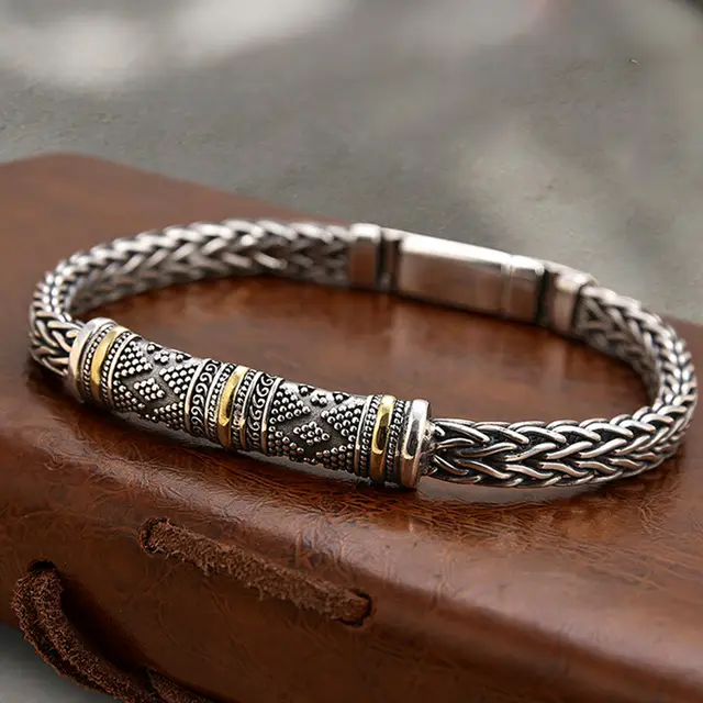 Hand woven Keel Men's Bracelet Retro Creative Silver - Shop at LoveMi