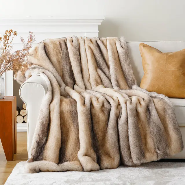 Fur Blanket Thickening Autumn And Winter Warm Beige Stripes - Shop at LoveMi