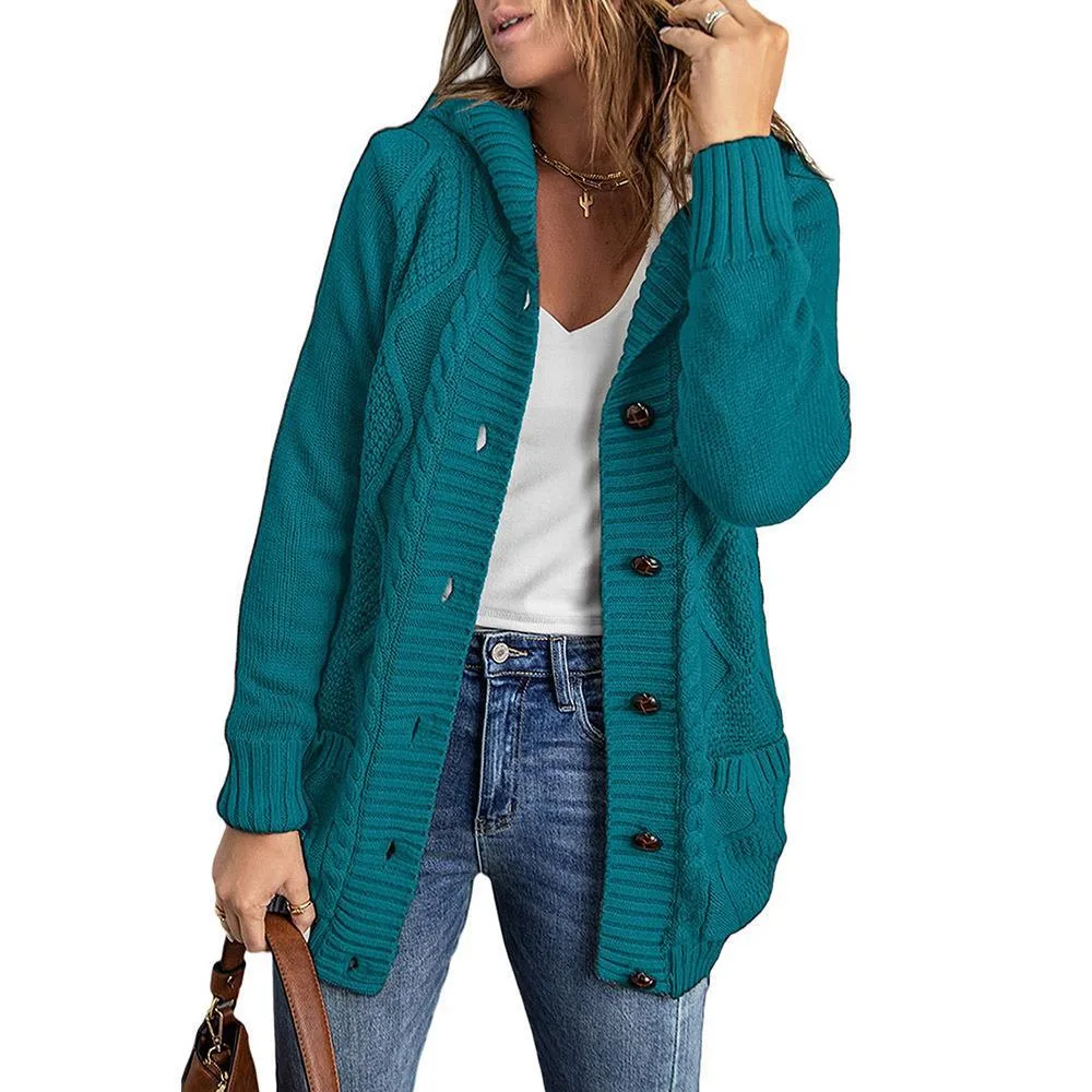 Women's Winter Solid Color Mid length Cardigan Sweater Coat 305 Emerald Green - Shop at LoveMi