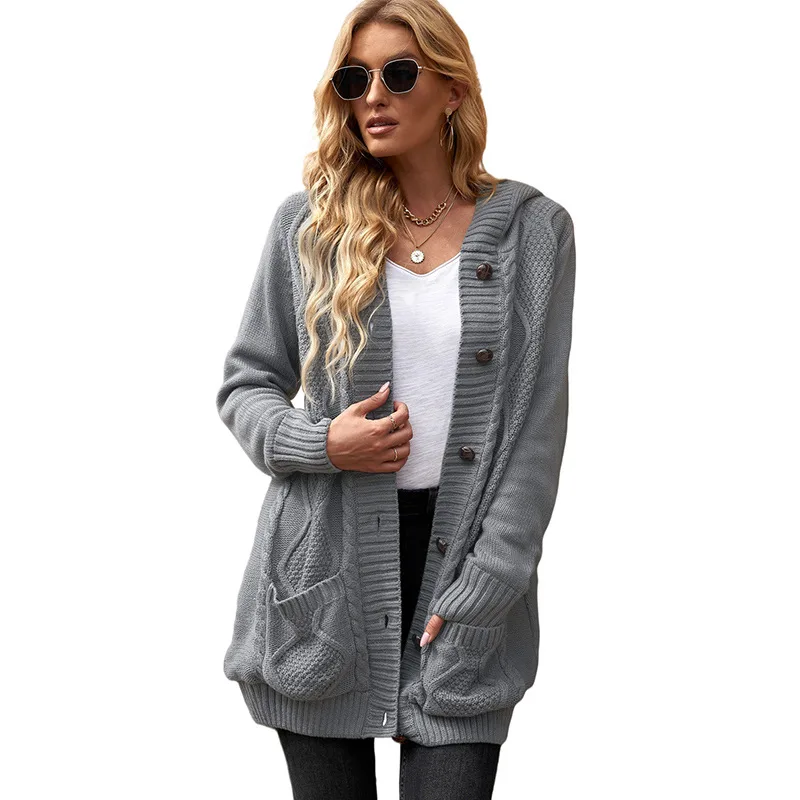 Women's Winter Solid Color Mid length Cardigan Sweater Coat Dark Gray - Shop at LoveMi