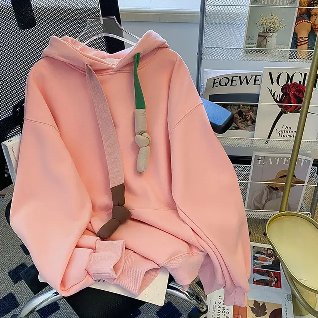 Fleece lined Thickened Warm Coat Loose Plus Size Women's Clothing Sweater Pink - Shop at LoveMi