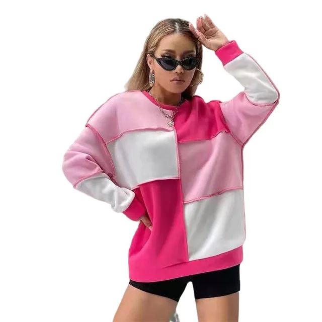 Women's Sweater Color Matching Sports Loose Top Rose Red - Shop at LoveMi