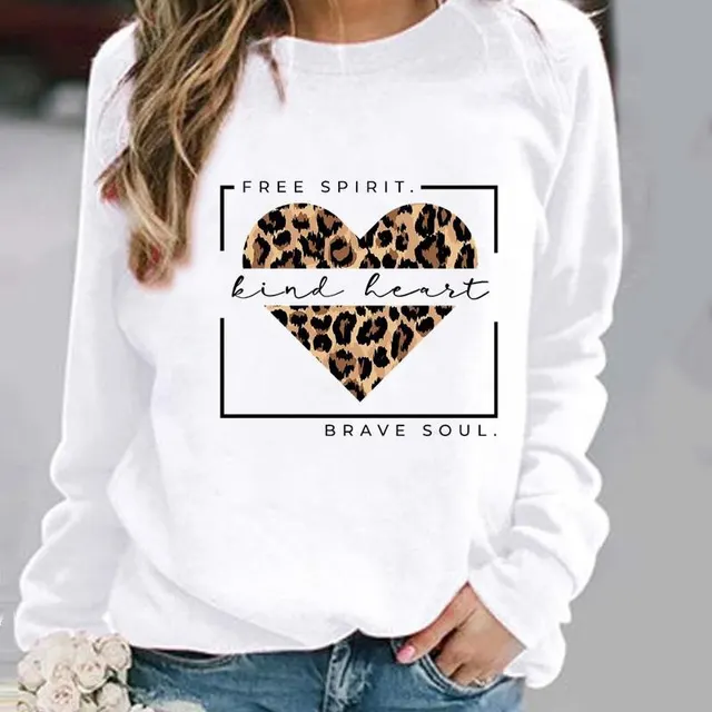 Women's Minimalist Round Neck Casual Printed Sweatshirt 1 White - Shop at LoveMi