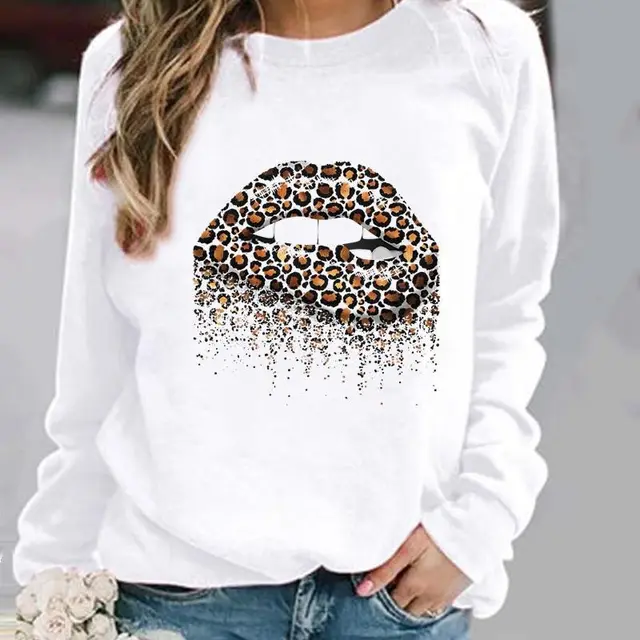 Women's Minimalist Round Neck Casual Printed Sweatshirt 10 White - Shop at LoveMi