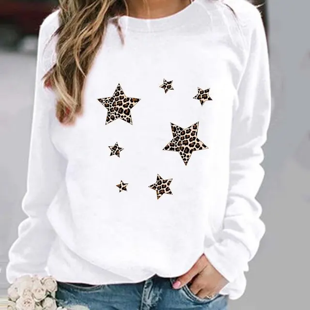 Women's Minimalist Round Neck Casual Printed Sweatshirt 14 White - Shop at LoveMi