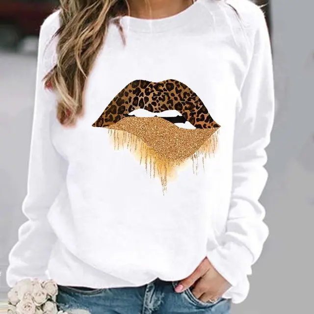 Women's Minimalist Round Neck Casual Printed Sweatshirt 9 White - Shop at LoveMi