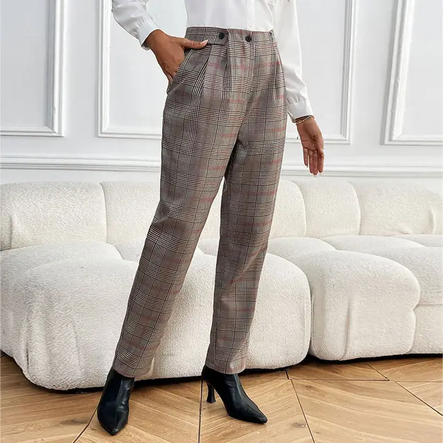 Houndstooth Feet Ladies Suit Pant Caramel Mocha - Shop at LoveMi