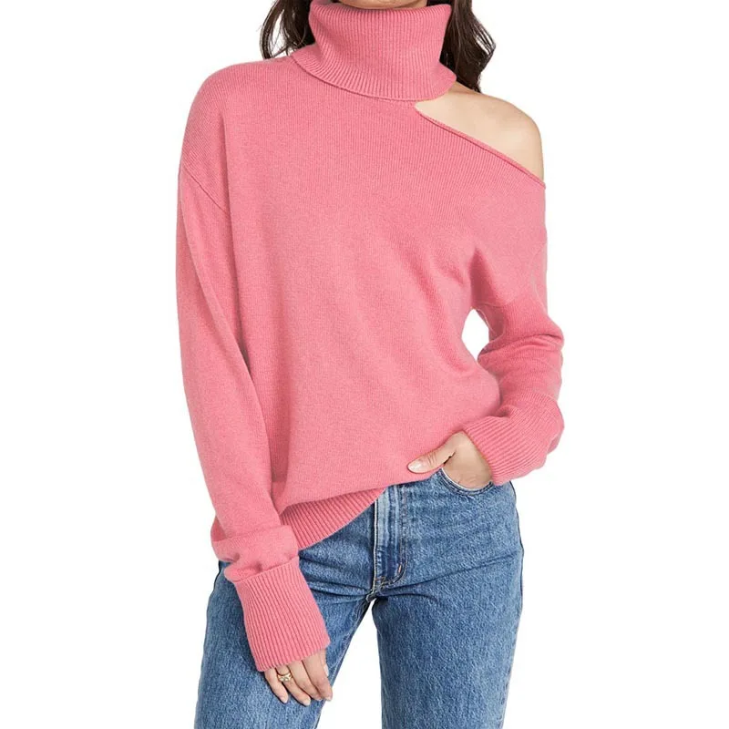 Solid Color Two Lapel Off shoulder Sexy Women's Sweater Red Leather - Shop at LoveMi