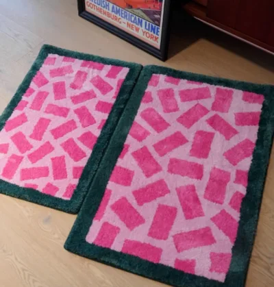 Household Dopamine Color Matching Square Carpet Deep Pink Light Soft Green - Shop at LoveMi