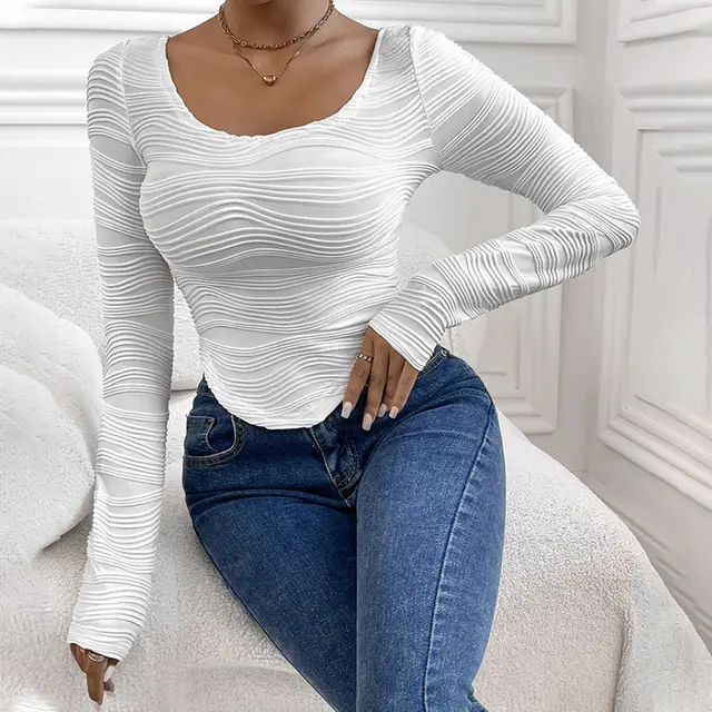 Women's Long sleeved Slim fit Bottoming Shirt White - Shop at LoveMi