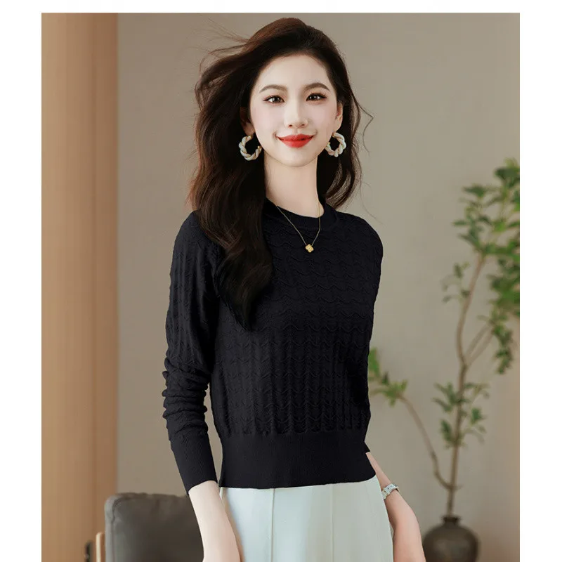 Early Spring Retro Hollow out Bottoming Shirt Sweater Black - Shop at LoveMi
