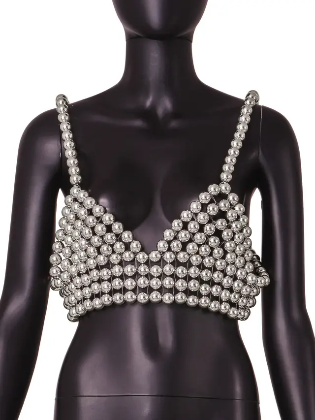 Sexy Fashion Pearl Suspender Vest Silver - Shop at LoveMi